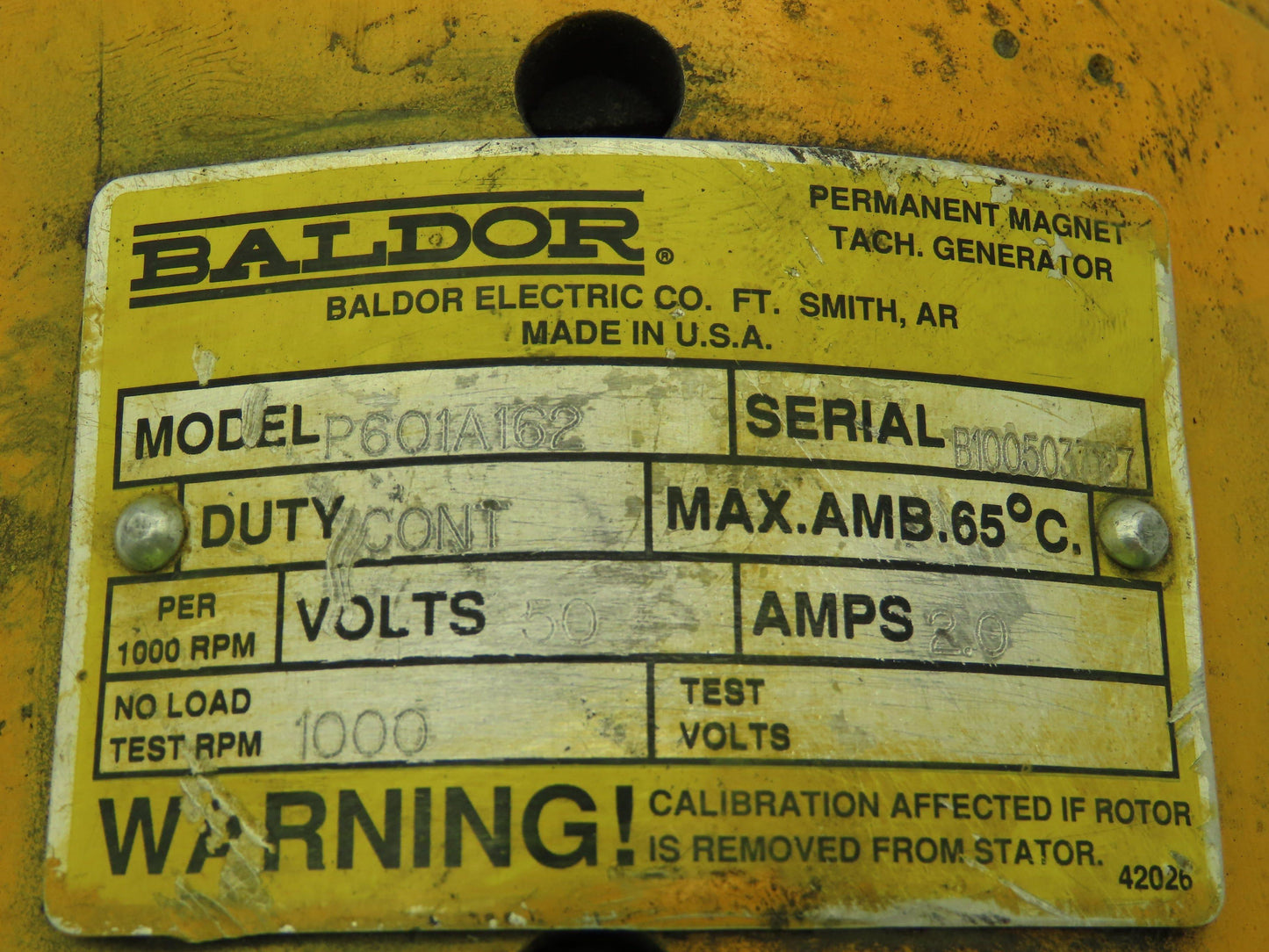 Baldor P601A162 DC Tachometer Voltage Generator 2A 50V/1000 RPM