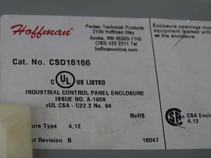 Hoffman CSD16166 Electrical Enclosure 16x16x6" Wall Mount Panelview 700 8.5x6"