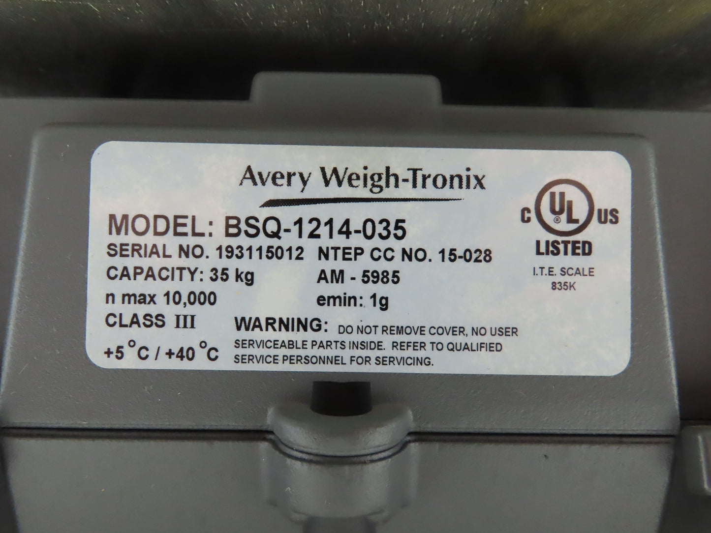 Avery Weigh Tronix BSQ-1214-035 BSQ Bench Scale 35KG 77 LBS 18x12" Custom Top