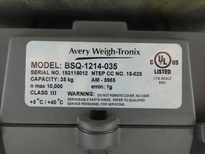 Avery Weigh Tronix BSQ-1214-035 BSQ Bench Scale 35KG 77 LBS 18x12" Custom Top