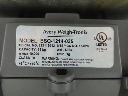 Avery Weigh Tronix BSQ-1214-035 BSQ Bench Scale 35KG 77 LBS 18x12" Custom Top