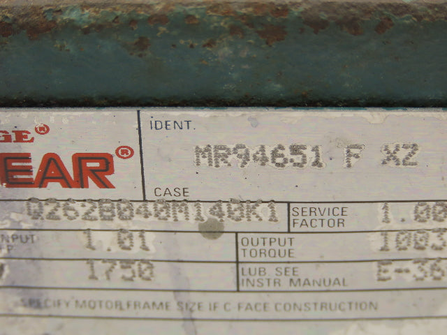 Dodge Tigear Q262B040M140K1 Worm Gearbox Reducer 40:1 Ratio 1Hp 44 RPM LH 140TC