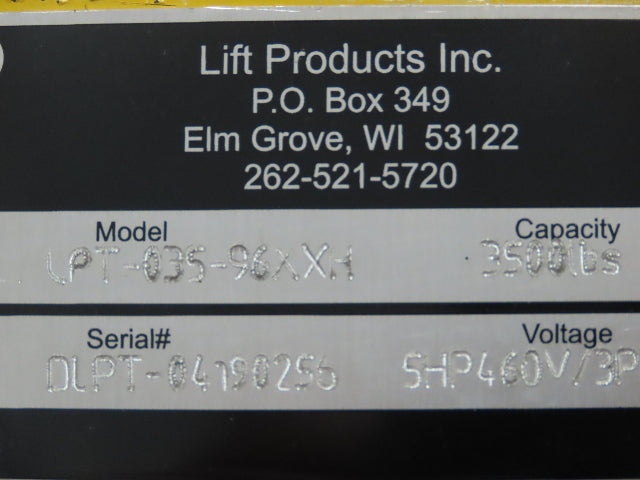 Max LPT-035-96XXH 3500LBS Hydraulic Lift Table Double Scissor 8' Travel 111" Max