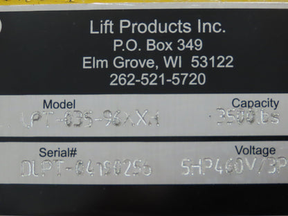 Max LPT-035-96XXH 3500LBS Hydraulic Lift Table Double Scissor 8' Travel 111" Max