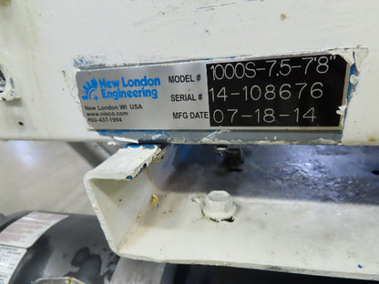 New London 7.5"x 7' 8" Plastic Chain Incline Conveyor .75Hp 460V 3PH End Drive