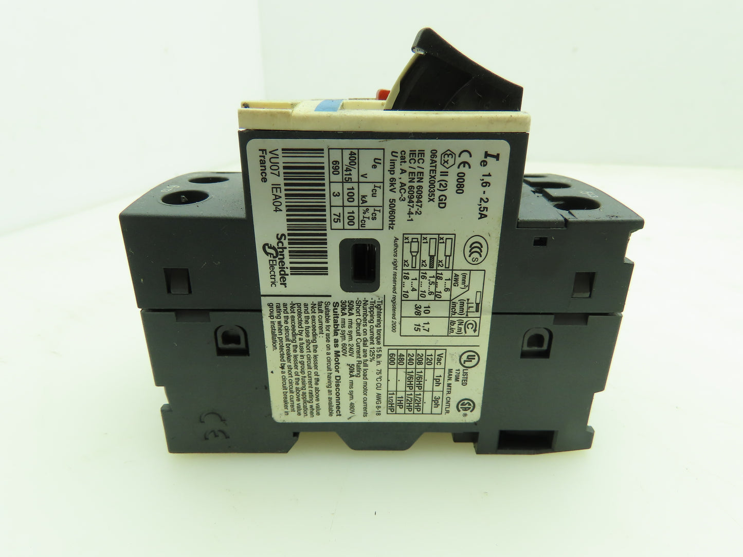 Telemecanique GV2ME07/1.6-2.5A Manual Motor Starter 1.6-2.5A 3Ph 480V Lot of 5