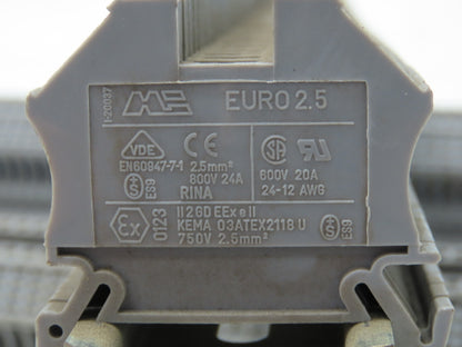 Morsettitalia EURO 2.5 Terminal Block Din Rail 600V 20A Gray Lot of 350