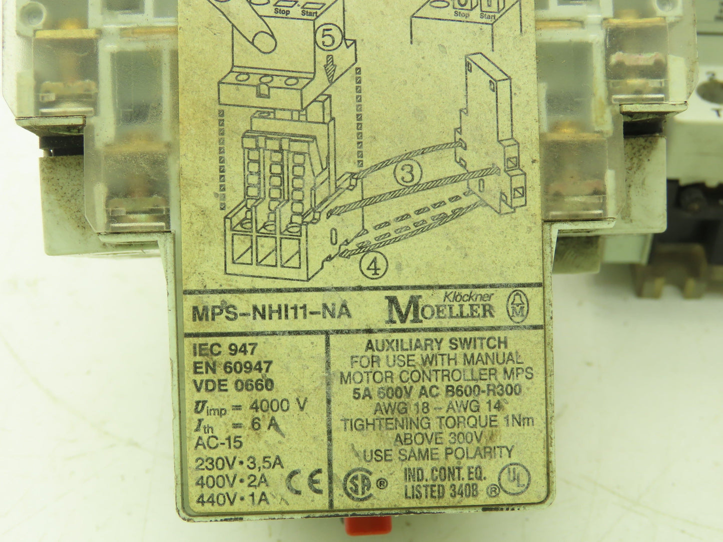 Klockner-Moeller Manual Motor Starter 1/2 Hp 480V 3Ph Aux Relay Lot of 5