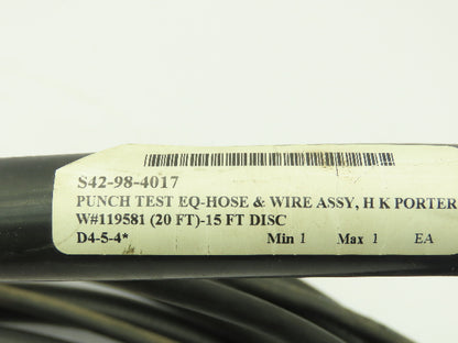 HK Porter W119581 Hydraulic Hose Remote Control Wire 3/8"x 20'L 10000 PSI