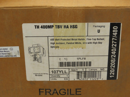 Lithonia Lighting 107YLL Aluminum High Bay Ballast 400W Lamp Metal Halide Bulb