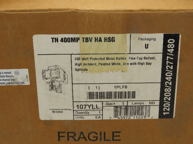 Lithonia Lighting 107YLL Aluminum High Bay Ballast 400W Lamp Metal Halide Bulb