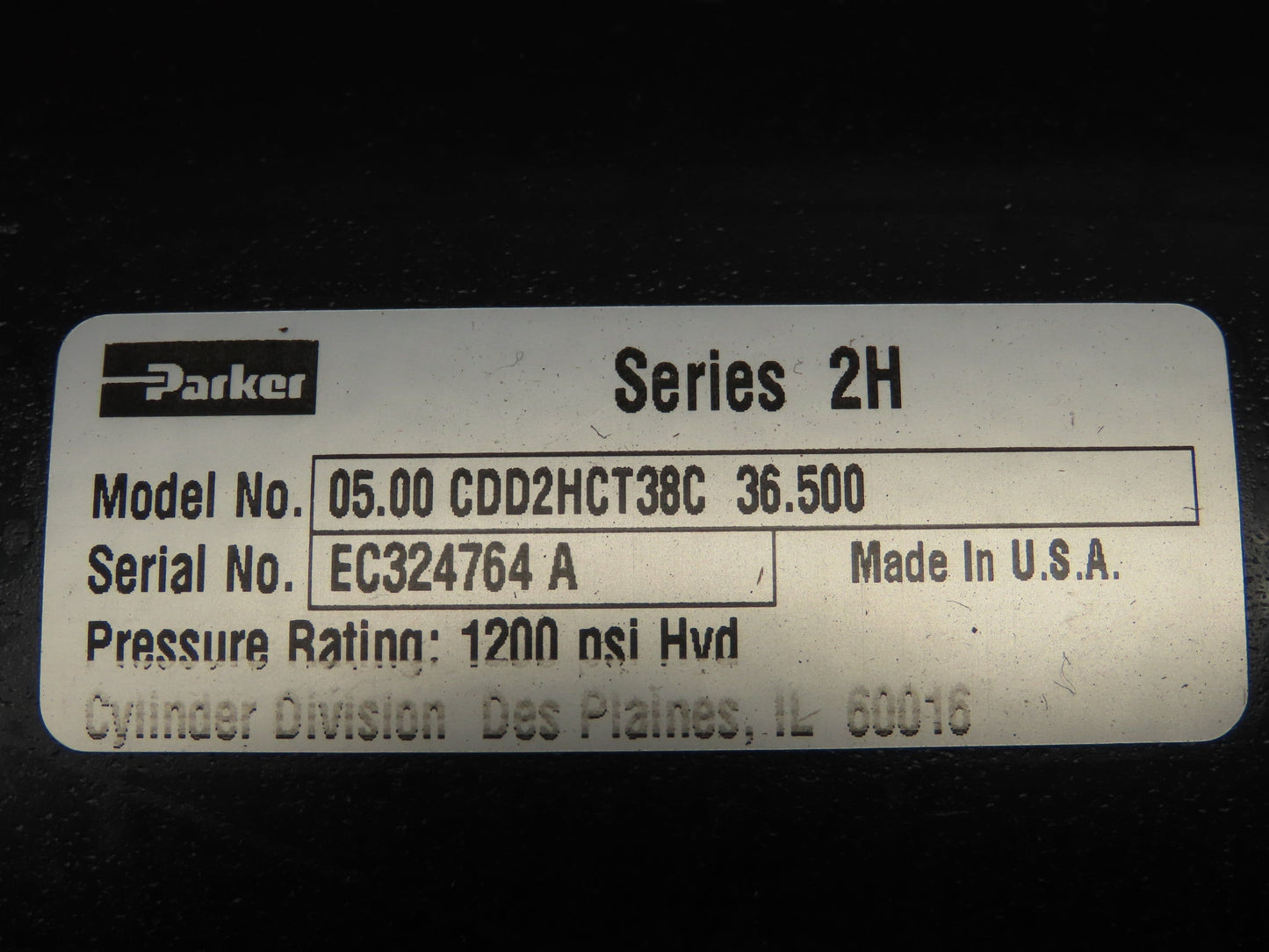 Parker Series 2H Hydraulic Cylinder 5" Bore 36.5" Stroke Trunnion Mount 1200 PSI