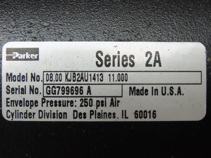 Parker Series 2A Pneumatic Air Cylinder 8" Bore 11" Stroke 250 PSI Double Rod