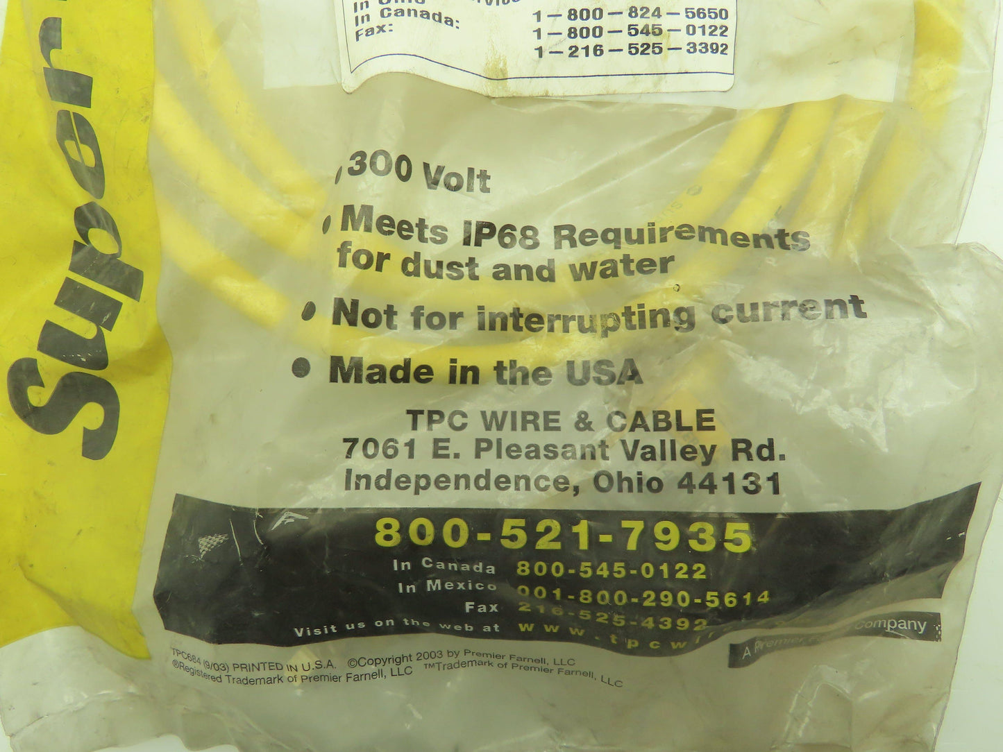 TPC Wire & Cable CF14C25M002 SJOO Quick Connect Cord Set 300V DC 4P Female 2M