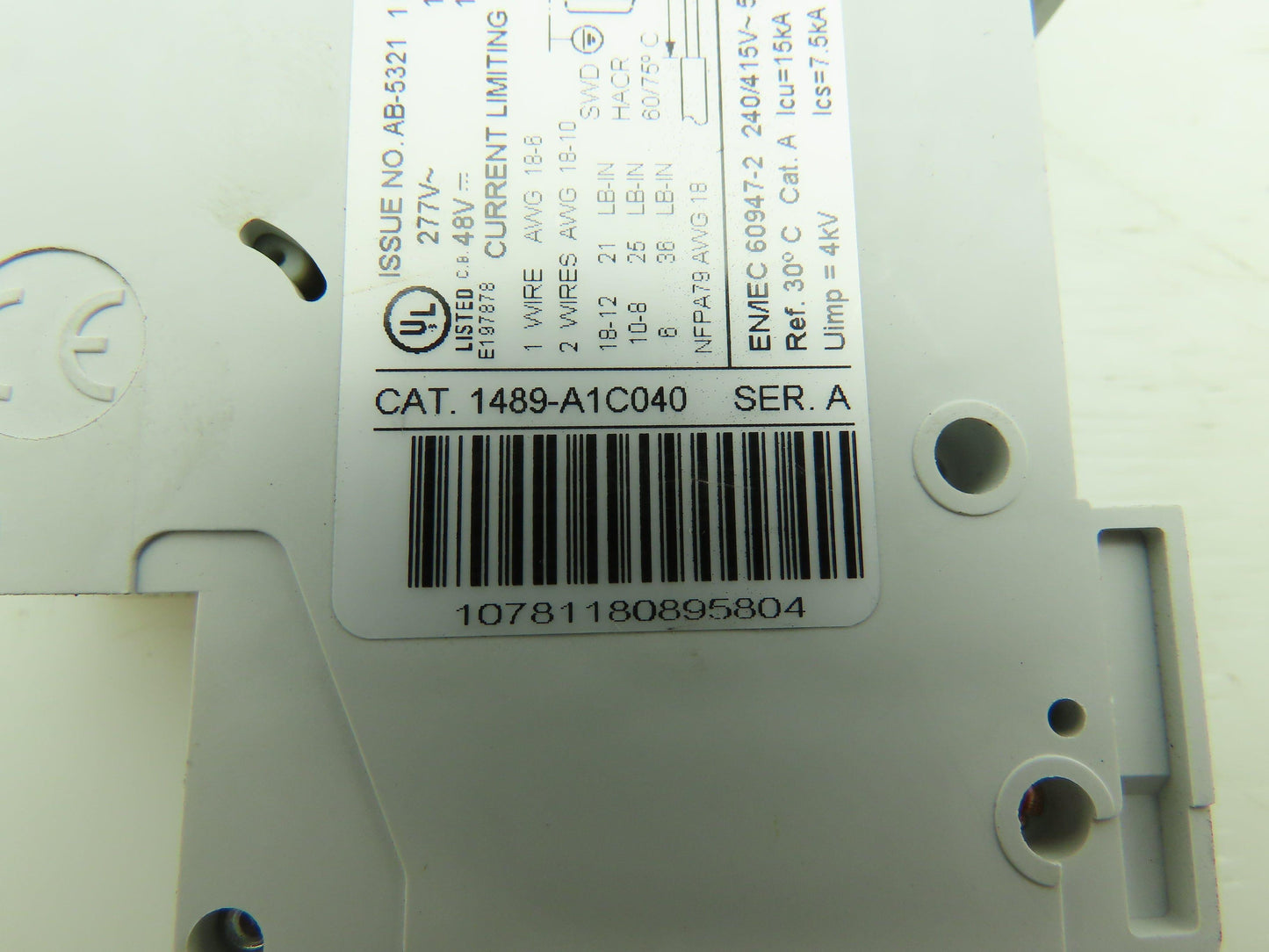 Allen Bradley 1489-A1C040 4A Circuit Breaker Series A 277V 1 Pole 4 Amp Lot of 6