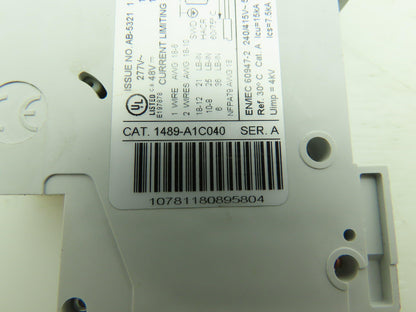 Allen Bradley 1489-A1C040 4A Circuit Breaker Series A 277V 1 Pole 4 Amp Lot of 6