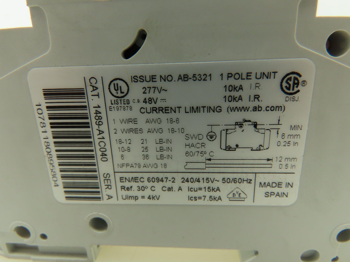 Allen Bradley 1489-A1C040 4A Circuit Breaker Series A 277V 1 Pole 4 Amp Lot of 6