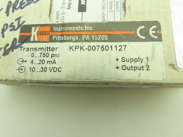 Kobold KPK-007501127 Pressure Transmitter 0-750 PSI Transducer