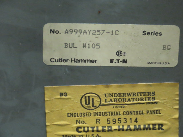 Cuttler Hammer Eaton A999AY257-1C Electrical Enclosure 47x23x10.5" Control Panel