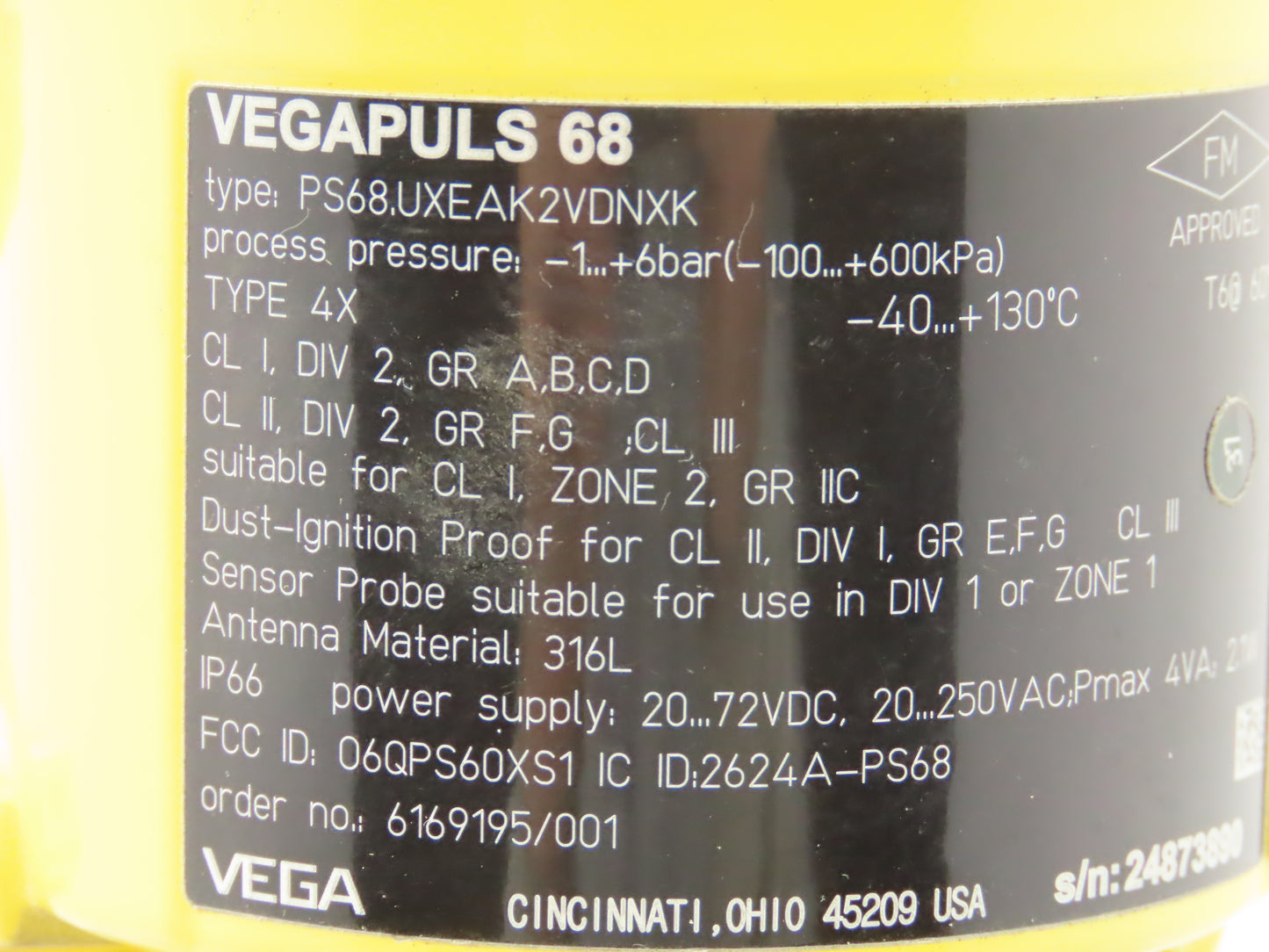 VegaPlus 68 PS68UXEAK2VDNXK Level Measurement Transducer Radar 4" Flange 316 SS