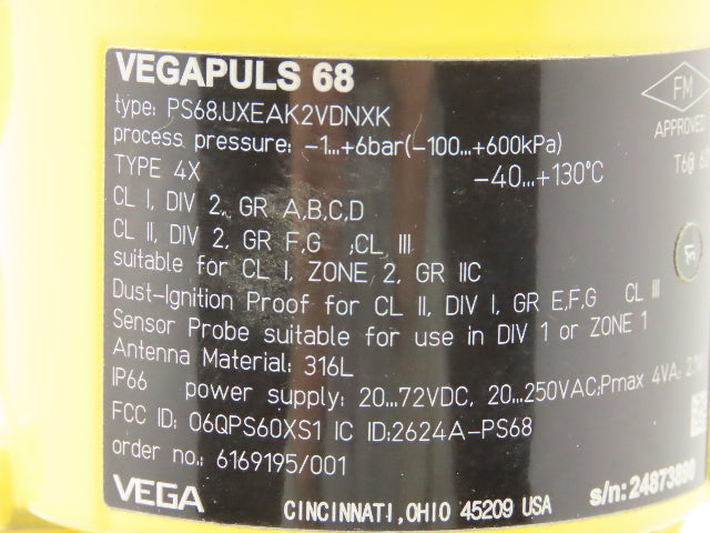 VegaPlus 68 PS68UXEAK2VDNXK Level Measurement Transducer Radar 4" Flange 316 SS