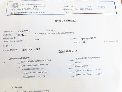 Magnetek G5 AC Drive FVG+ Main Control Board 155-10014