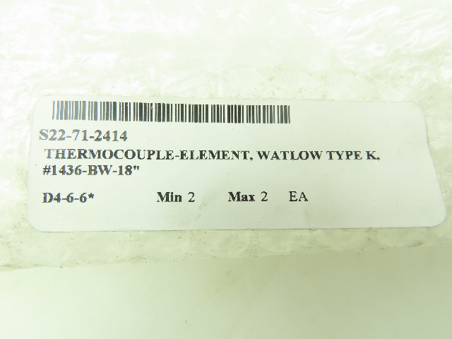 Watlow 1436-BW-18 Thermocouple 18" Type K Ceramic Insulated Lot of 2