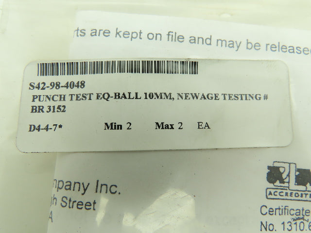 Ametek HB-3030 BR 3152 Tungsten Carbide Ball 10mm Indenter Punch Tester