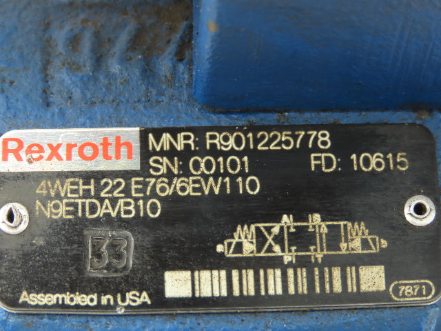 Rexroth 4WEH-22-E76/4WE6J62 Hydraulic Directional Solenoid Valve Stack 120V