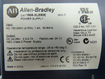 Allen Bradley 1606-XLE80E Power Supply 24-28VDC 3.3A Input 100-240VAC