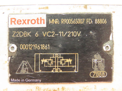 Rexroth Z2DBK 6 VC2-11/210V Hydraulic Pressure Relief Valve Sandwich Plate