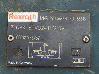 Rexroth Z2DBK 6 VD2-11/210V Hydraulic Pressure Relief Valve Sandwich Plate Sz 6