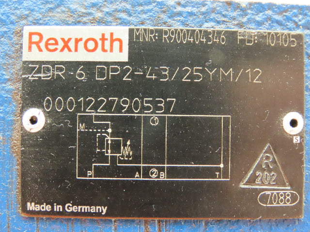 Rexroth ZDR 6 DP2-43/25YM/12 Hydraulic Pressure Reducing Valve Sandwich Plate