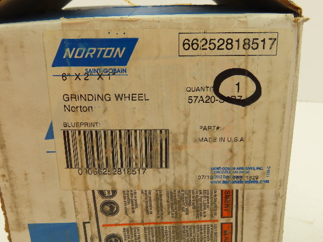 Norton 6x2x1" Grinding Wheel 6050 RPM 57A20-S4B7