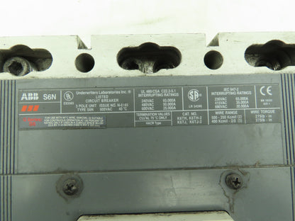 ABB S6N PR211 Circuit Breaker 600V 800A 3 Pole 3Ph