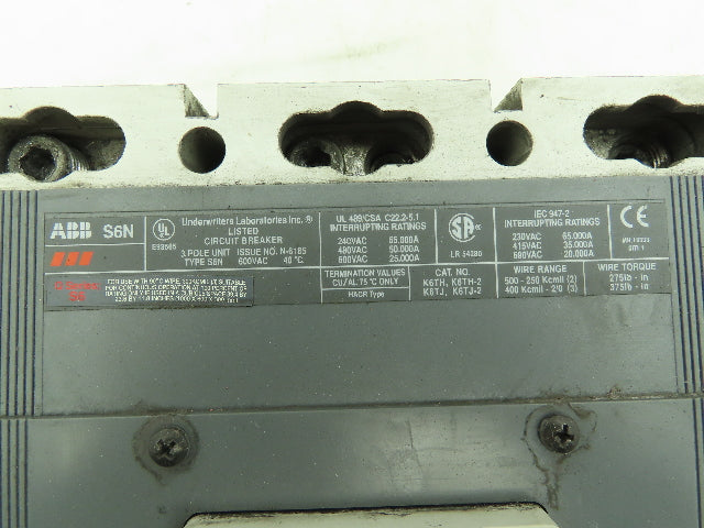 ABB S6N PR211 Circuit Breaker 600V 800A 3 Pole 3Ph