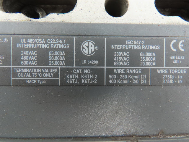ABB S6N PR211 Circuit Breaker 600V 800A 3 Pole 3Ph