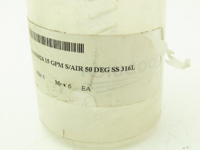 Delavan 32555-2 Swirl Air Nozzle Concentric In Line Adapter 15 GPM 50 DEG SS316L