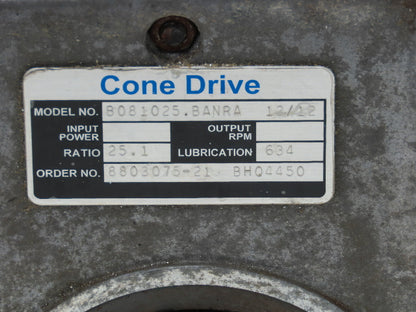 Cone Drive B081025.BANRA Speed Reducer Gearbox 25:1 Ratio 1.5" RH Output