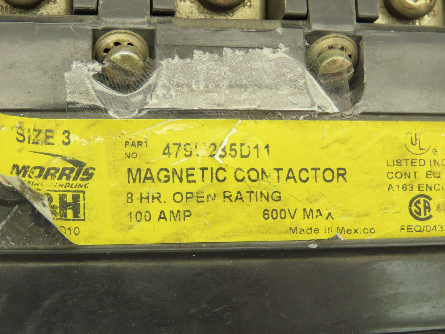 Morris 479U235D11 Reversing Motor Starter Contactor 100A 600V 3PH Size 3