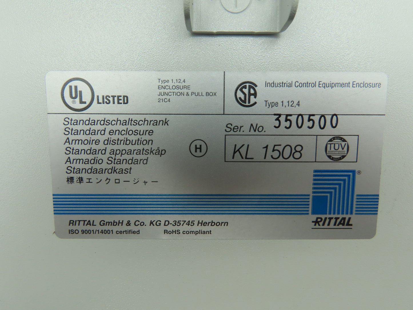 Rittal KL1508 Electrical Enclosure Terminal Box w/Backplate Gray 400x200x120mm