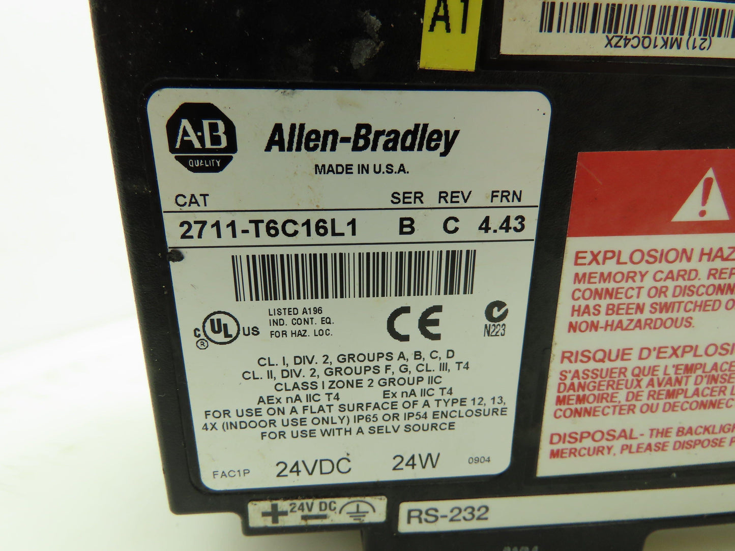 Allen Bradley 2711-T6C16L1 PanelView 600 Color Touchscreen Operator Panel Ser B