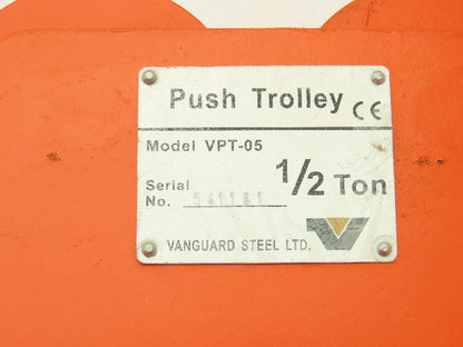 Vanguard VPT-05  1/2 Ton 1000Lb Manual Push Trolley 2.5-5.5" Beam Flange