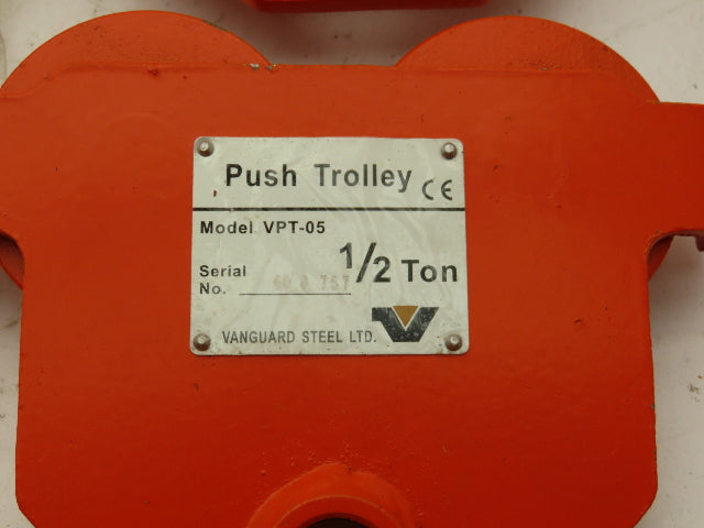 Vanguard VPT-05  1/2 Ton 1000Lb Manual Push Trolley 2.5-5.5" Beam Flange