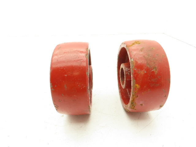 4.25" x 1.75" Crowned Cast Iron Steel Wheel Red 1.12" Plain Bore  Lot of 2