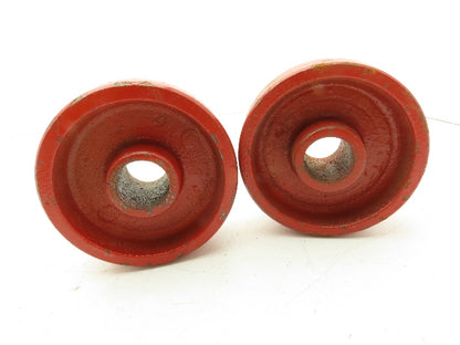 4.25" x 1.75" Crowned Cast Iron Steel Wheel Red 1.12" Plain Bore  Lot of 2