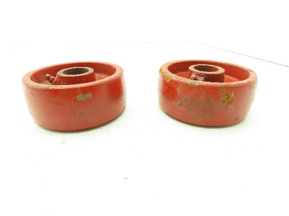 4.25" x 1.75" Crowned Cast Iron Steel Wheel Red 1.12" Plain Bore  Lot of 2