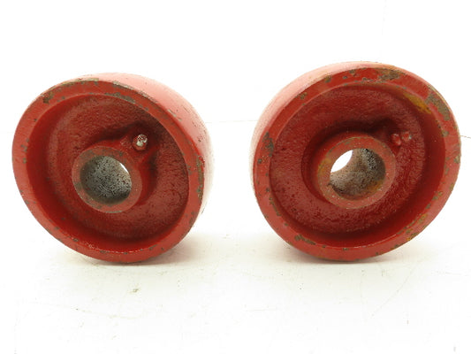 4.25" x 1.75" Crowned Cast Iron Steel Wheel Red 1.12" Plain Bore  Lot of 2