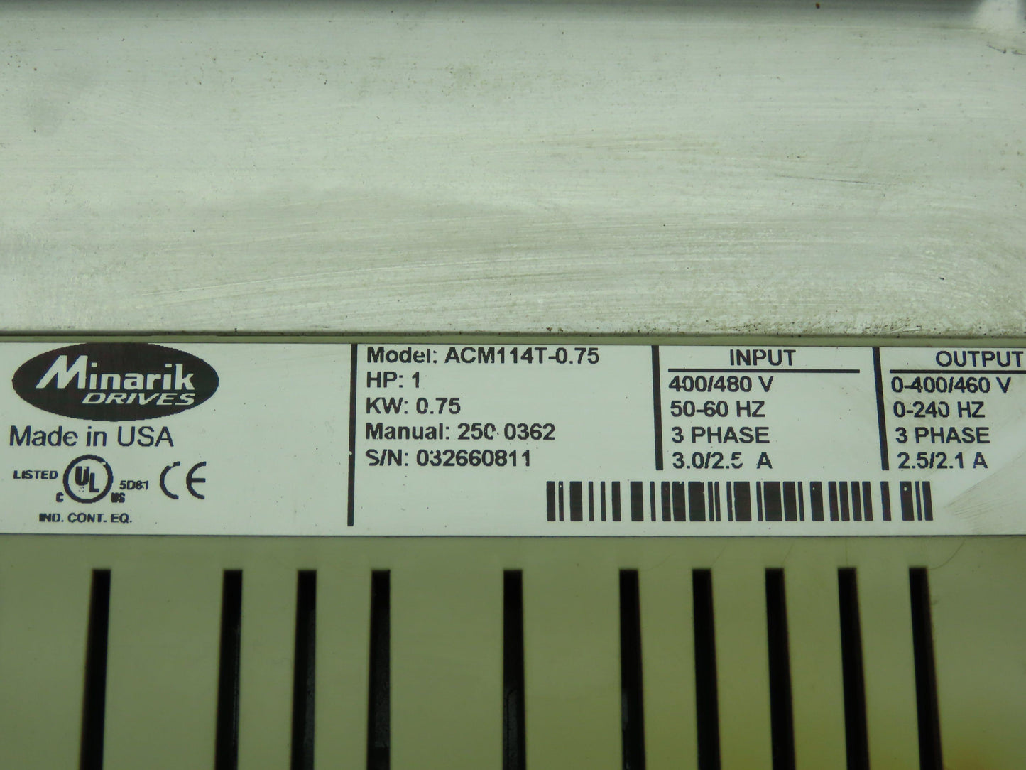 Minarik ACM114T-0.75 VFD Variable Frequency Drive 1HP 0.75Kw 480V 3Ph 2.1A
