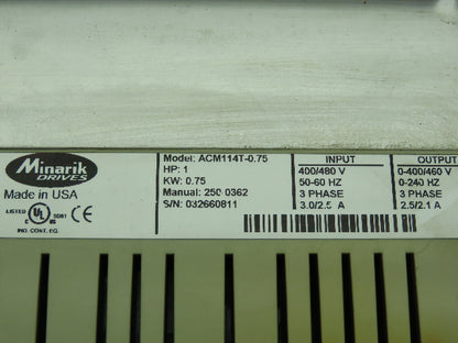 Minarik ACM114T-0.75 VFD Variable Frequency Drive 1HP 0.75Kw 480V 3Ph 2.1A